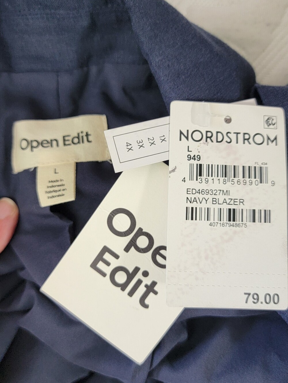 NWT Open Edit Oversized Women's Large Navy Linen Blend One Button Blazer Jacket - Picture 6 of 9